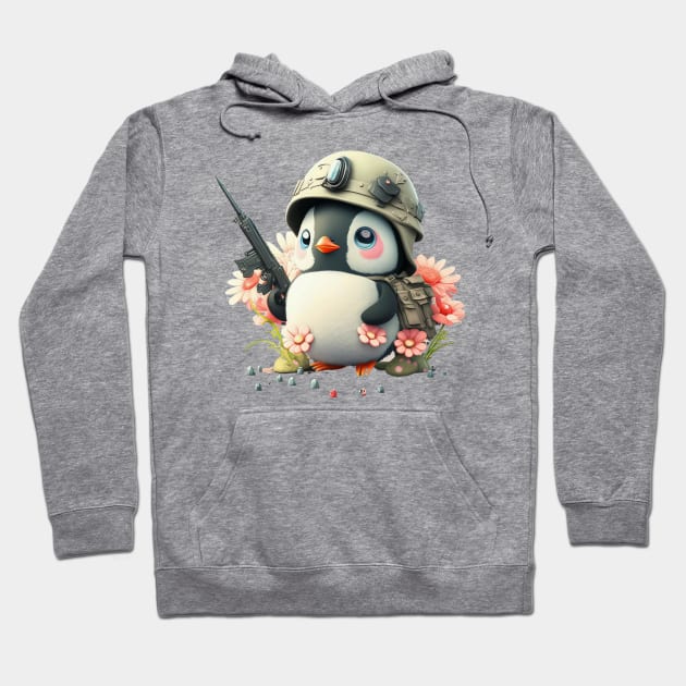 The clever penguin in military uniform with helmet and weapon Hoodie by EUWO